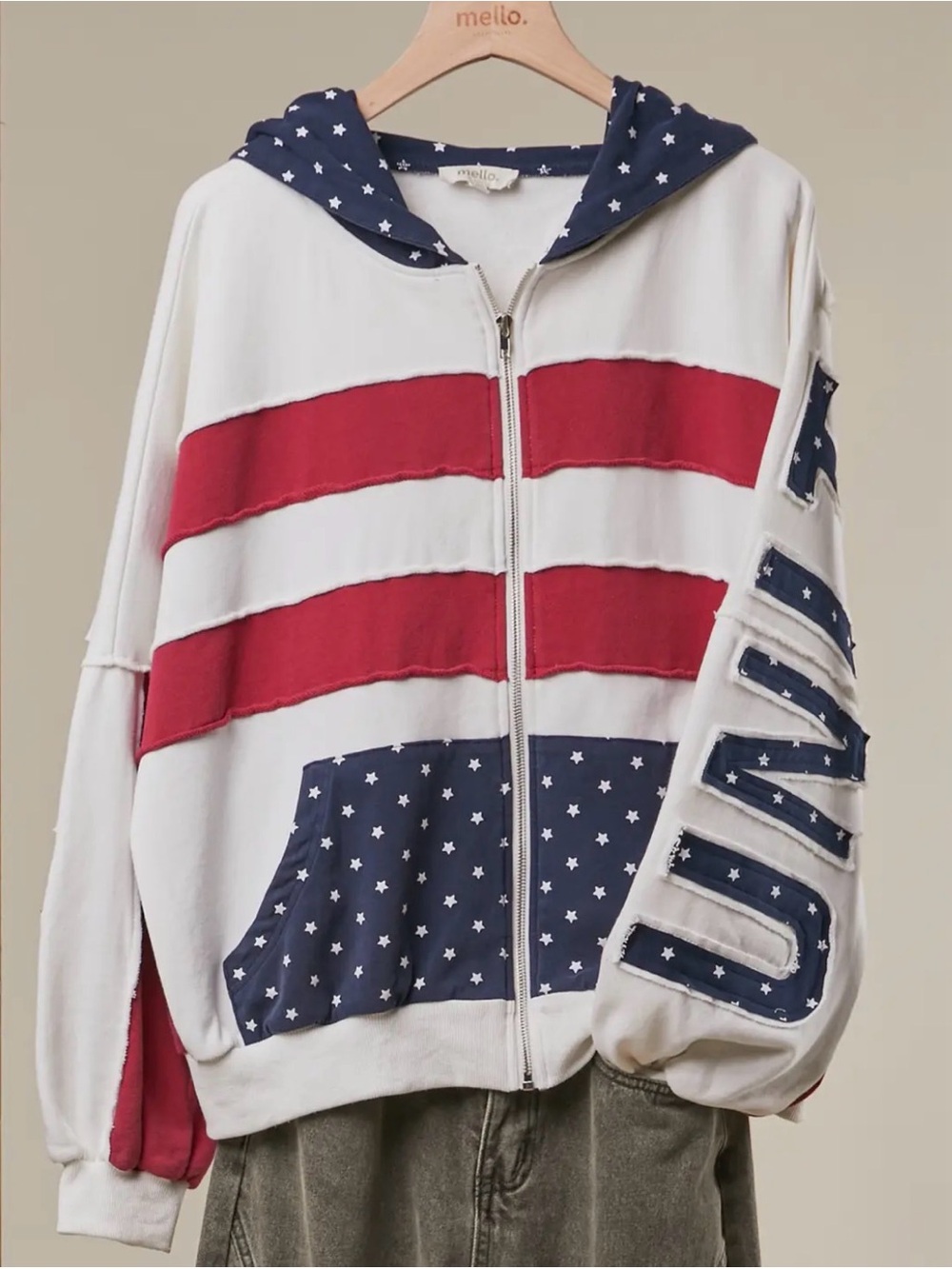 United States Patchwork Oversized Zip Hoodie